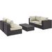 Modern Contemporary Urban Design Outdoor Patio Balcony Five PCS Sectional Sofa Set Beige Rattan