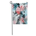 SIDONKU Blue Palm Trees Colorful Tropical Flowers Hibiscus Clip Collage Great Artistic Work for Floral Layering Garden Flag Decorative Flag House Banner 28x40 inch