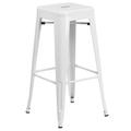Flash Furniture Commercial Grade 30 High Backless White Metal Indoor-Outdoor Barstool with Square Seat