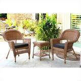 Jeco 3pc Wicker Chair and End Table Set in Honey with Black Chair Cushion