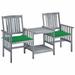 Andoer Rustic Patio Chairs with Tea Table and Green Cushions Solid Acacia Wood