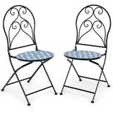Patiojoy 2PCS Outdoor Mosaic Folding Bistro Chairs Patio Chairs with Ceramic Tiles Seat and Exquisite Floral Pattern Blue Seat