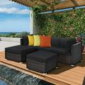 Costway 5PCS Patio Rattan Furniture Set Sectional Conversation Set Ottoman Table Black