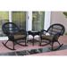 Jeco 3 Piece Wicker Conversation Set in White with Brown Cushions