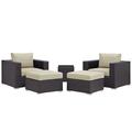 Modern Contemporary Urban Design Outdoor Patio Balcony Five PCS Sectional Sofa Set Beige Rattan