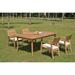 Grade-A Teak Dining Set: 4 Seater 5 Pc: 118 Double Extension Rectangle Table And 4 Vellore Stacking Arm Chairs Outdoor Patio WholesaleTeak #WMDSWVm