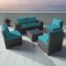 ALAULM Outdoor Furniture Sets 6 Piece Patio Sectional Furniture All-Weather Outdoor Patio Sofa PE Wicker Backyard Deck Couch Conversation Chair Set w/Table & 5 Black Thickened Cushions Blue