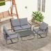 Patio Conversation Set Syngar 4 Piece Outdoor Sectional Furniture Set with Coffee Table All Weather Metal Sofa Set with Removable Gray Cushions for Backyard Poolside Deck Garden