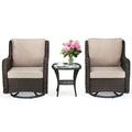 Patio Porch Furniture Sets 3 Pieces Outdoor Wicker Swivel Patio Chairs Set Clearance Beige