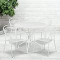 BizChair Commercial Grade 35.25 Round White Indoor-Outdoor Steel Patio Table Set with 4 Round Back Chairs