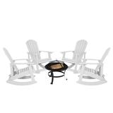 Flash Furniture Savannah 5 Pcs Iron Wood Burning Fire Pit Set with Rocking Patio Chairs White