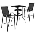 Flash Furniture Brazos Outdoor Dining Set - 2-Person Bistro Set - Brazos Outdoor Glass Bar Table with Black All-Weather Patio Stools
