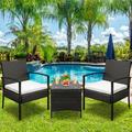 3 Piece Wicker Patio Set Outdoor Patio Furniture Sets with Glass Dining Table Modern Bistro Patio Set Rattan Chair Conversation Sets with Coffee Table for Backyard Porch Garden Poolside L4775