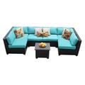 TK Classics Barbados Wicker 7 Piece Patio Conversation Set and 2 Sets of Cushion Covers