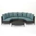Noble House Newton 5 Piece Outdoor Wicker Sectional Sofa Set in Gray and Teal
