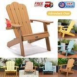 Folding Wooden Adirondack Chair 380 lbs Capacity Load Patio Chairs Accent Furniture for Yard Patio Garden w/ Natural Finish -22-inch Extra Wide Armrest Polystyrene Adirondack Chair Brown