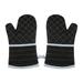 Romacci 1 Pair Extended Oven Mitts Heat-Insulating 260â„ƒ/500Â°F Kitchen-Gloves Thick Terrycloth Lining Grids Horizontal Stripes Pattern for Kitchen Cooking Baking Grilling BBQ 12.2 Inch Black