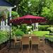 10ft Outdoor Patio Umbrella with Solar Powered LED Light Sun Shade Waterproof 8 Ribs Umbrella with Crank and Cross Base for Garden Backyard Swimming Pool Wine Red