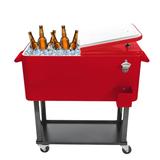80 Qt Patio Cooler with Wheels for Patio Pool Party Rolling Cooler Cart Ice Chest with Shelf Bottle Opener Water Pipe and Cover