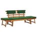 Anself Garden Bench 2-in-1 Convertible Daybed with Green Cushion Both Side Adjustable Acacia Wood Outdoor Bench Chair for Backyard Balcony Lawn Poolside 74.8 Inch