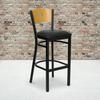 Flash Furniture HERCULES Series Black Circle Back Metal Restaurant Barstool - Natural Wood Back Black Vinyl Seat