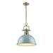 Duncan 1 Light Pendant with Chain in Aged Brass with a Seafoam Shade