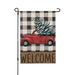 Christmas Welcome Garden Flag Vertical Rustic Winter Truck Xmas Tree Buffalo Plaid Farmhouse for Seasonal Holiday Yard 12x18in