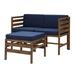 Modular Acacia Patio Arm Chairs and Ottoman - Dark Brown/Navy Blue