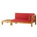 GDF Studio Keith Outdoor Acacia Wood Right Arm Loveseat and Coffee Table Set with Cushion Teak and Red