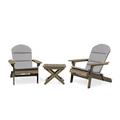 GDF Studio Reed Outdoor 2 Seater Acacia Wood Chat Set with Water Resistant Cushions Gray