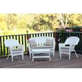 Jeco 4pc Wicker Conversation Set in White with Tan Cushions