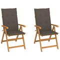 Dcenta 2 Piece Folding Garden Chair with Taupe Cushion Wooden Backrest Adjustable Wooden Reclining Chair for Patio Backyard Poolside Outdoor Furniture 22.4in x 28.1in x 42.9in