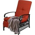 SUNCROWN Outdoor Patio Recliner Metal Adjustable Lounge Chair with Red Cushion