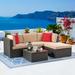 Sobaniilo 5 Pieces Patio Sectional Sofa Sets All-Weather Outdoor Rattan Sofa with Ottoman and Glass Table Beige