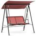 Mcombo 2-Person Patio Swing Chair with Adjustable Canopy Outdoor Steel Frame Breathable Seats Hanging Porch Swing 4001(Burgundy)