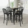 Merrick Lane 5 Piece Outdoor Dining Set in Black with 24 Round Table and 4 Slatted Back Bar Stools with Footrests