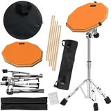 SLINT Drum Pad Stand Kit - Practice Drum Pad Set with Two Different Surfaces -12 Inch Double Sided Silent Drum Pad & Four Inch Snare Drum - Practice Drum Pad Set with Stand & Drumsticks