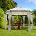 Dcenta Round Gazebo with Curtains Steel Frame Garden Canopy Tent Sun Shelter Cream White for Patio Wedding BBQ Party Camping Festival Events 137 x 101 Inches (W x H)