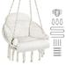 Hammock Chair Hanging Swing with Macrame and Cushion Max 250 Lbs Beige Hanging Cotton Rope Chair for Indoor Outdoor Bedroom Patio Yard Deck Garden and Porch
