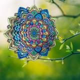 Mandala Wind Spinner 12 inch 3D Stainless Steel Wind Turntable Outdoor Hanging Garden Decoration Multi-Color Mandala Flower Blue Wind Spinner