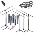 Griffin Microphone Stand Package of 5 with Vocal Unidirectional Mics & XLR Cables Handheld Cardioid Dynamic Microphones for Home Studio Recording DJ Live Streaming & Stage Singing 20FT XLR Cords