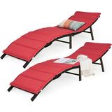 Costway 2PCS Patio Rattan Folding Lounge Chair Stackable Double Sided Cushion