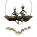 Rinhoo Wind Chime Wooden Boat Fishing Spoon Head Hanging Bell Outdoor Home Pendant Ornament Two People