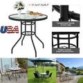 Popular Pick- Goorabbit Outdoor Dining Table 32 Round Patio Bistro Tempered Glass Table Top with Umbrella Hole Outside Banquet Furniture for Garden Pool Side Deck Lawn 31.5x31.5x28.3 Black