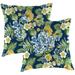 Jordan Manufacturing 16 x 16 Binessa Lapis Blue Floral Square Outdoor Throw Pillow (2 Pack)