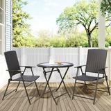 Ulax Furniture 3 Pieces Wicker Folding Bistro Set Balcony Table and Chairs Sets Garden Backyard Furniture