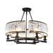 AFANQI Black Round 25 Crystal Chandelier Adjustable Height Crystal Finish Ceiling Lamp Ceiling Light Fixture for Dining Room Indoor 110V 6 Light