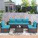 Kullavik 6 Pieces Outdoor Patio Furniture Set with Coffee Table and Seat Cushion PE Wicker Rattan Sectional Sofa Patio Conversation Set Blue