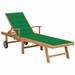 Sun Lounger with Green Cushion Solid Teak Wood