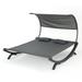 GDF Studio Rosalie Outdoor Mesh and Larch Wood Daybed with Canopy Gray